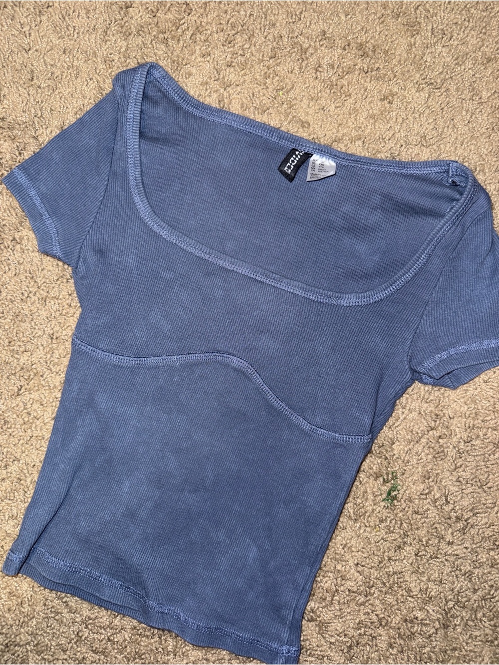 H&M Dusty Blue Scoop Neck Ribbed Short Sleeve Tee